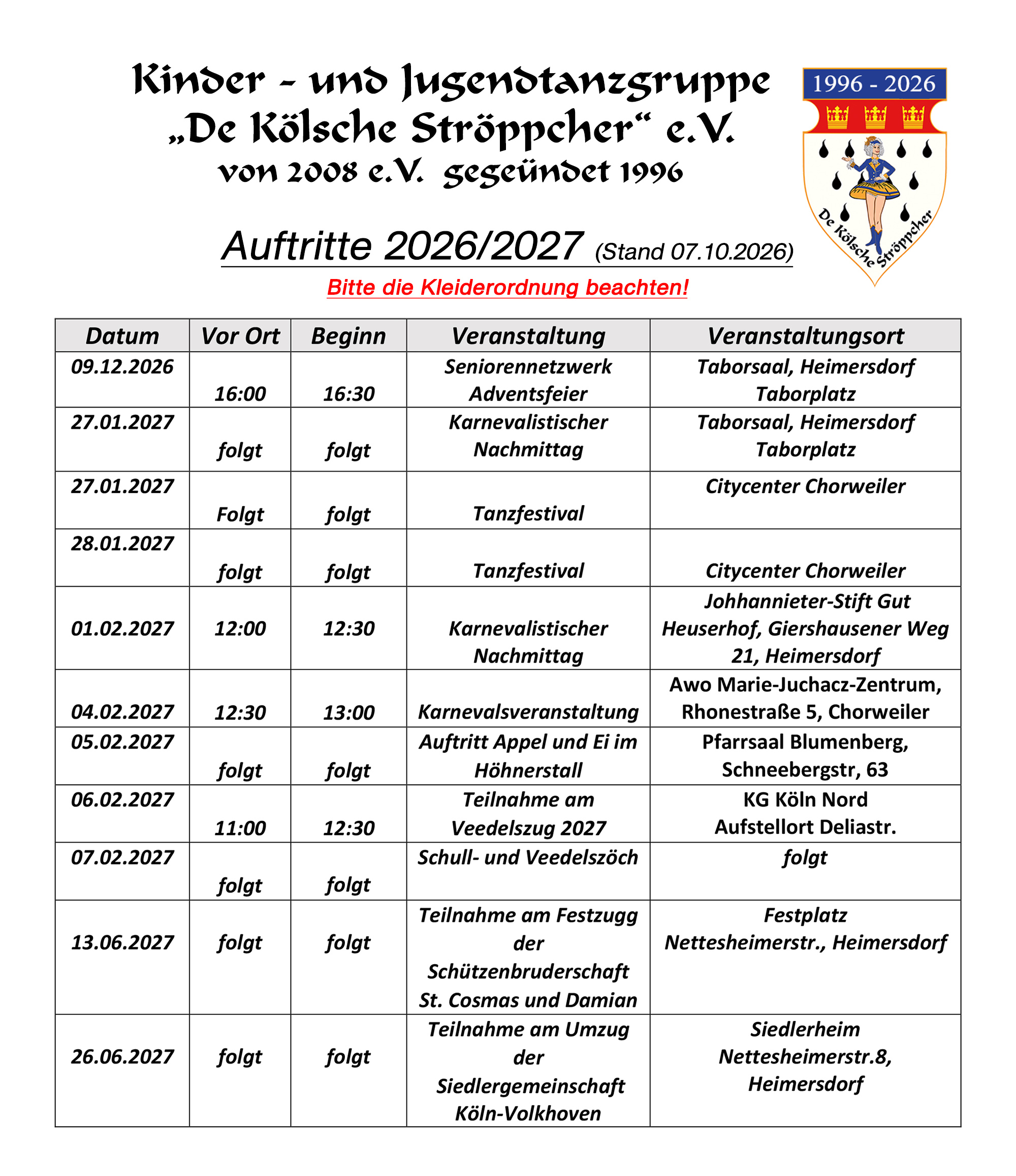 Auftritte 2026-27